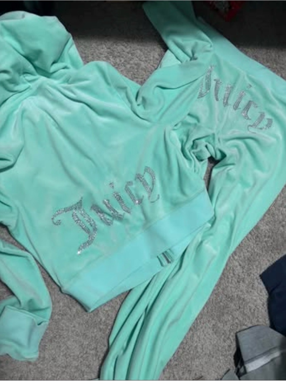 Juicy Couture Mint Green Velour Track Set with Rhinestone Logo